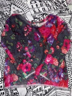 Anthropologie Fuzzy Floral Crewneck Sweater